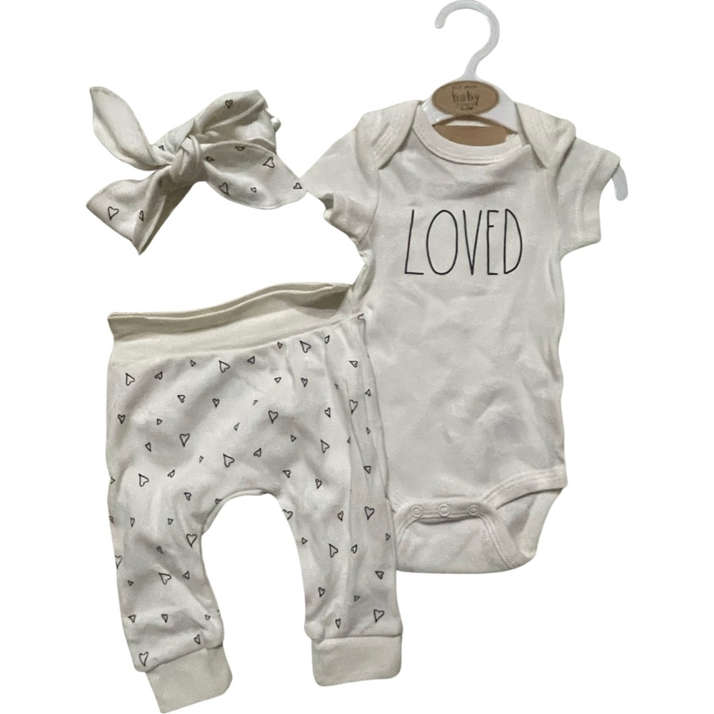 NWT Rae Dunn “loved” outfit 0-3 months
